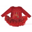 Christmas Red Long Sleeve Bodysuit Bling Red Sequins Pettiskirt & Sparkle Rhinestone Christmas Lights Print JS4883